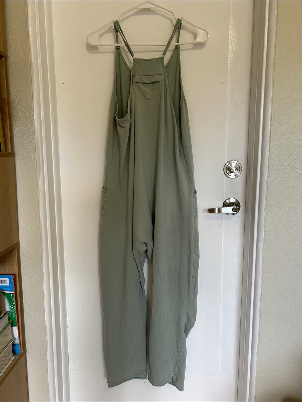 95% Cotton Light Sage Green Sleeveless Jumpsuit - Picture 2 of 4